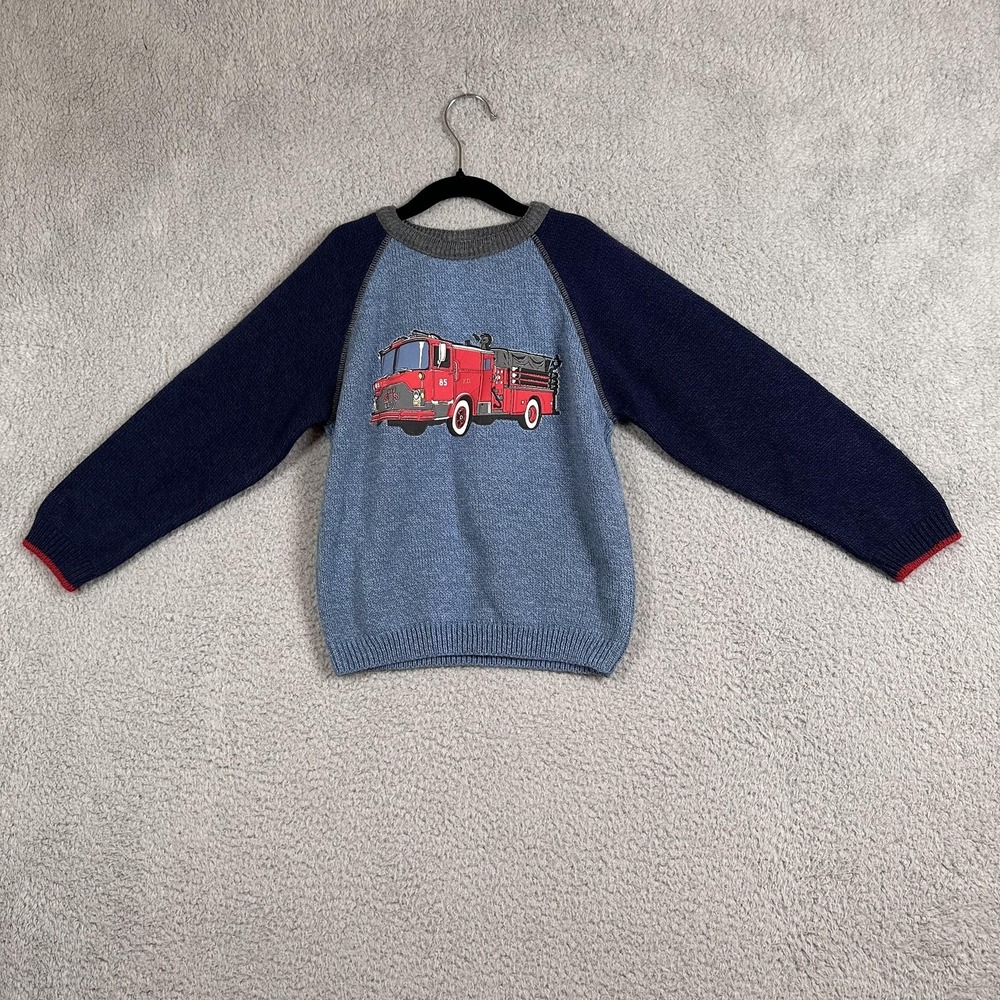 Plaid Moose Sweater Boys Large Fire Truck Graphic Pullover Acrylic Kids Israel